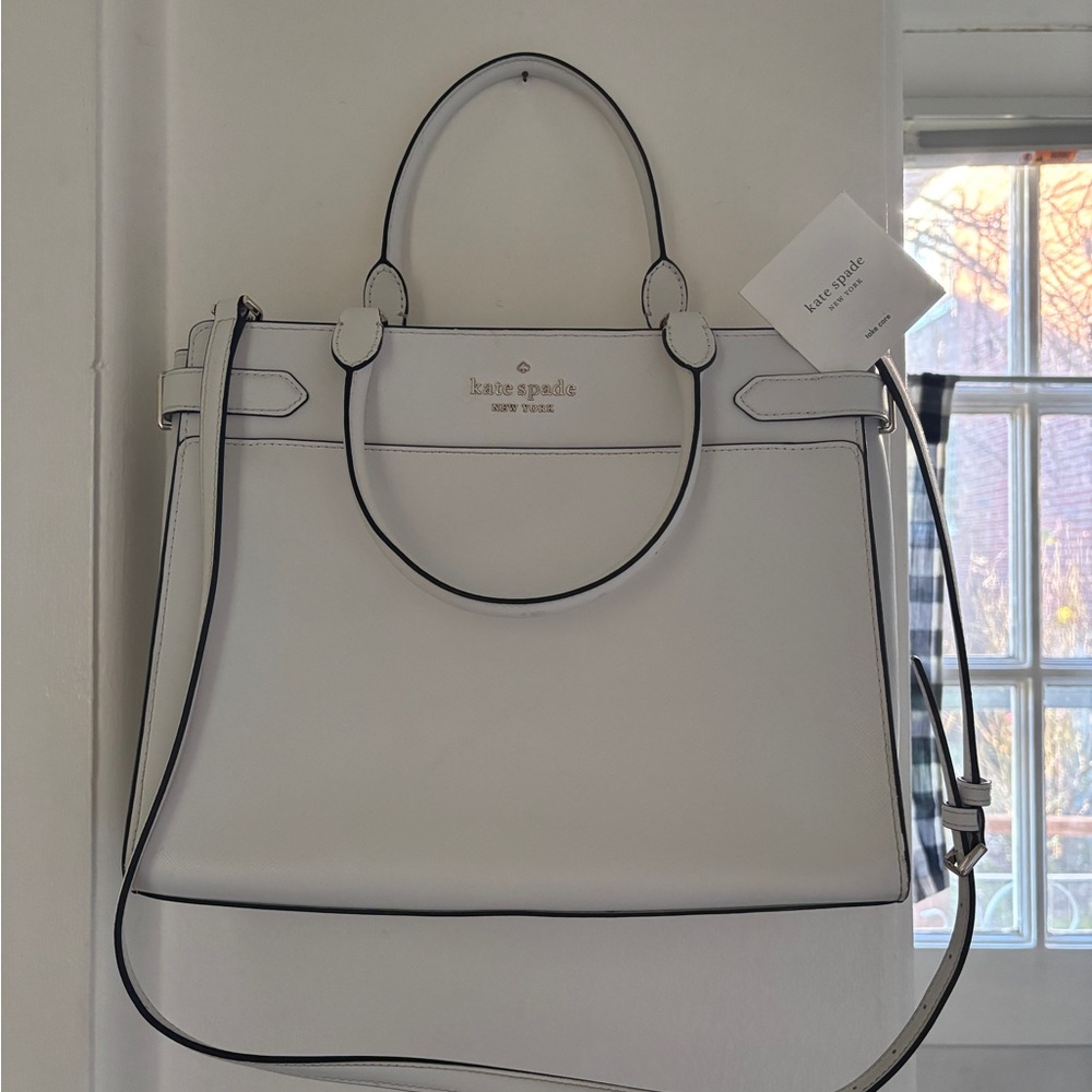 🚫SOLD 🚫 Kate Spade Large White Satchel with Black Trim - Staci